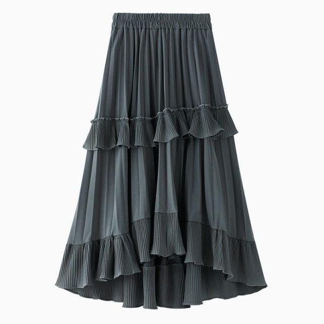Buddha Trends midi Skirts Grey / One Size / China Summer Quest Boho Ruffled Skirt