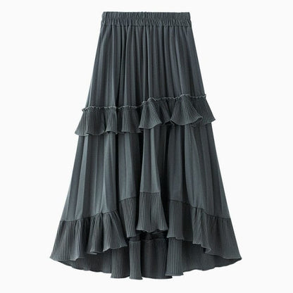 Buddha Trends Jupes midi Gris / Taille unique / China Summer Quest Boho Ruffled Skirt