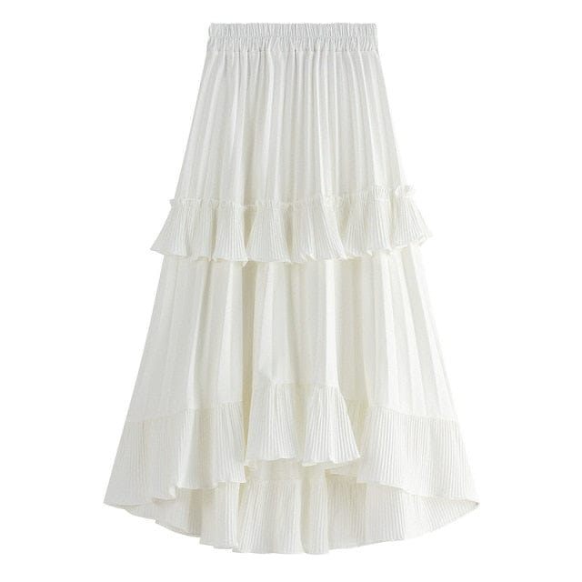 Buddha Trends Jupes midi Blanc / Taille unique / China Summer Quest Boho Ruffled Skirt