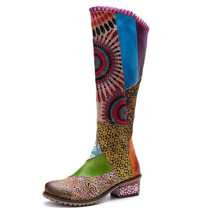 Buddha Trends Multicolor / 10 Raya Sunshine Boho Hippie Knee High Boots