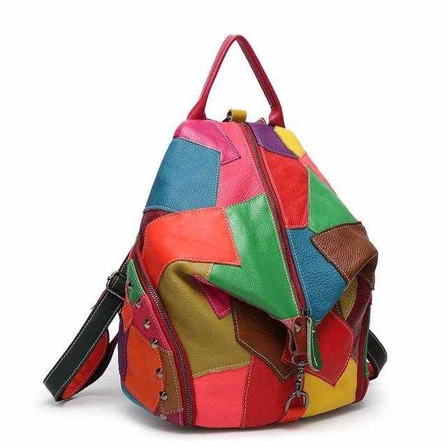 Buddha Trends Multicolor / 29cm32cm17cm Colorful Patchwork Leather Backpacks