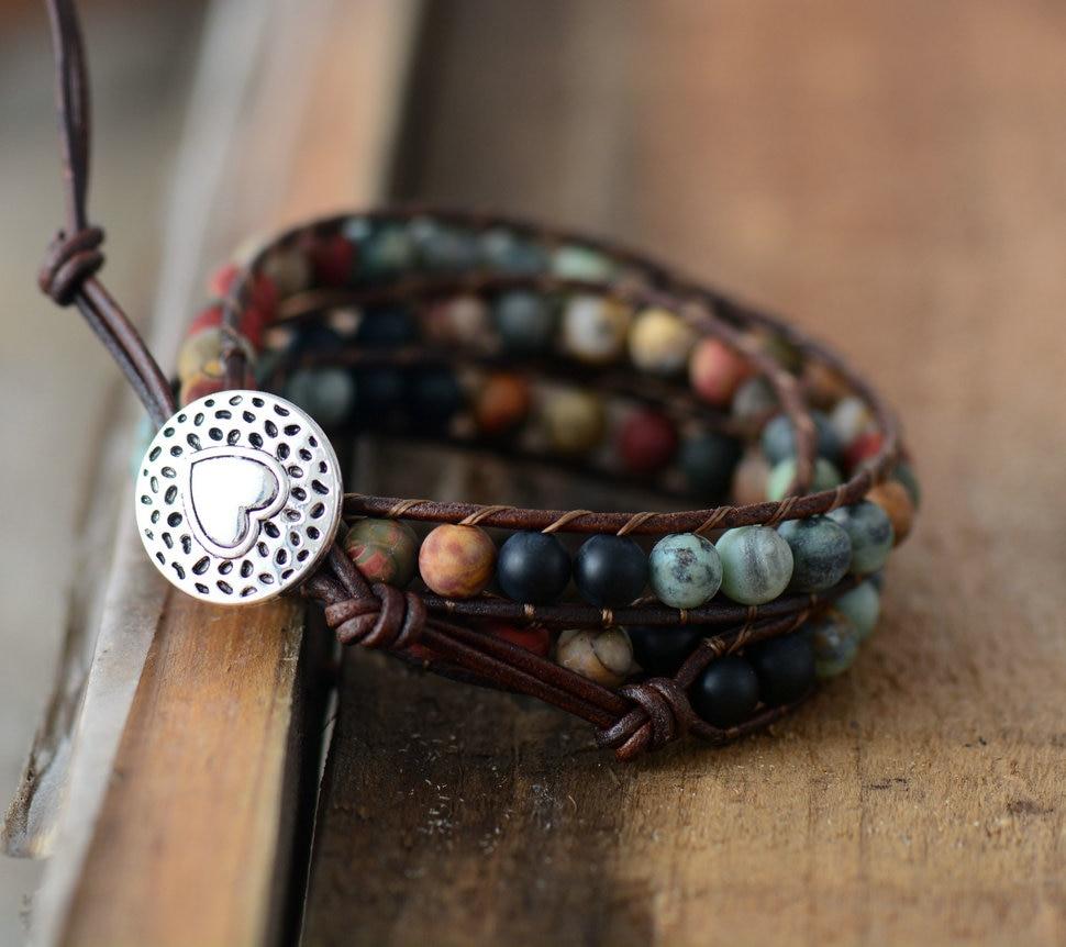 Bracelet portefeuille en cuir multicouche Boho multicolore Buddha Trends