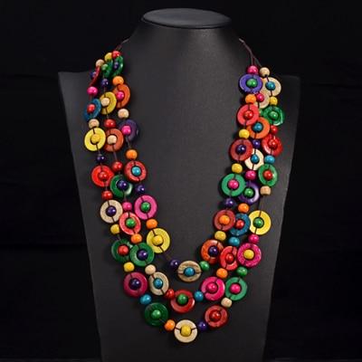 Buddha Trends Vícebarevný náhrdelník Boho Rainbow Wood Beads Statement