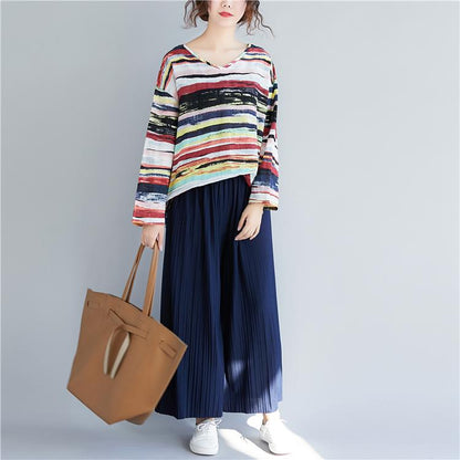 Buddha Trends Multicolor / One Size Multicolor Long Sleeve Striped Top