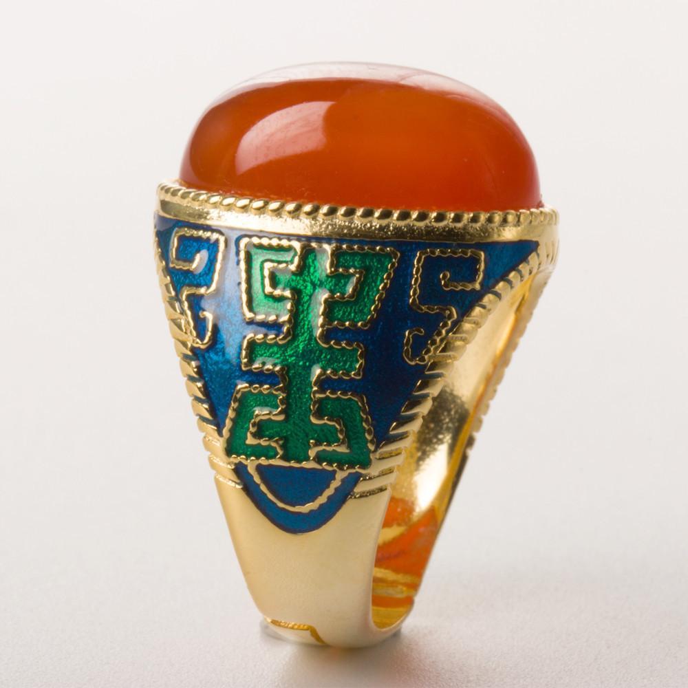 Большое серебряное кольцо Buddha Trends с натуральным красным агатом