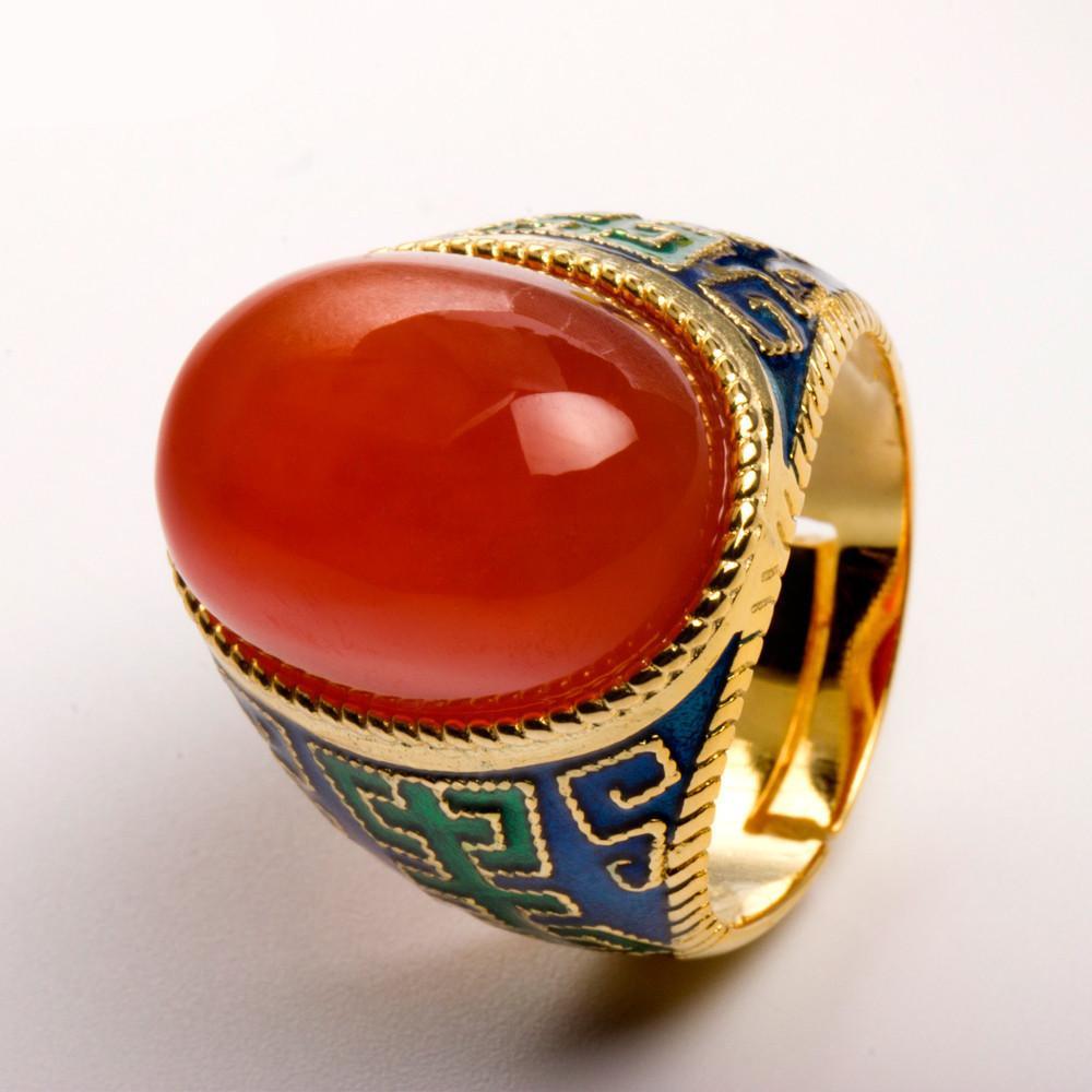 Natural Red Agate Large Silver Ring