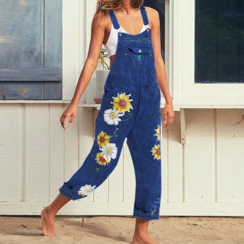 Buddha Trends Navy blue / S Hippie Peace Floral Denim Overall