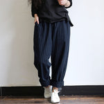 Buddha Trends Blu Navy / S Pantaloni oversize a righe vintage