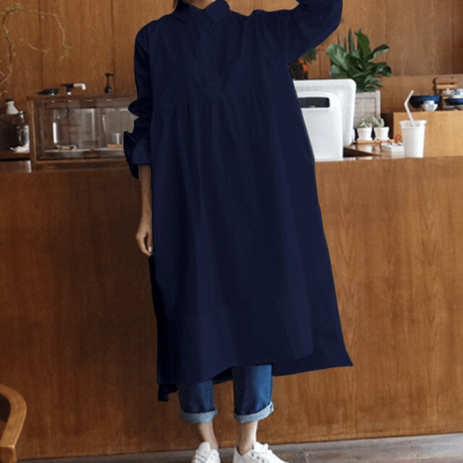 Buddha Trends Blu Navy / XL Fustan këmishë me përmasa të mëdha