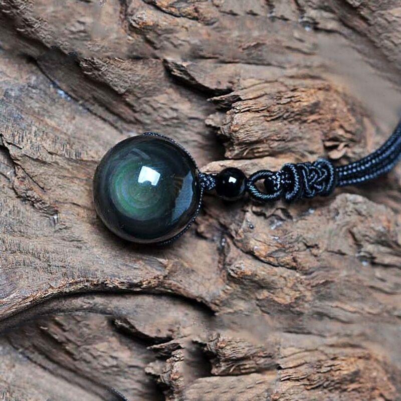 Buddha Trends Obsidian Rainbow Eye Pendant Necklace