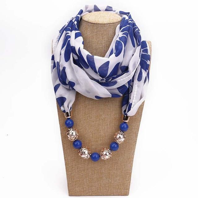 Buddha Trends One Size Aloha White and Blue Beaded Scarf Necklace