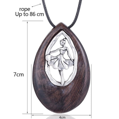 Buddha Trends One Size Ballerina Wood Pendant Necklace