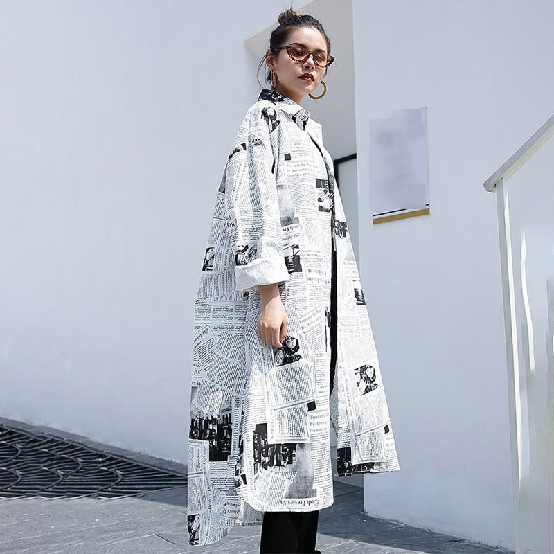 Buddha Trends One Size / Black and White Editorial Newspaper Printed Oversized Shirt | Millennials