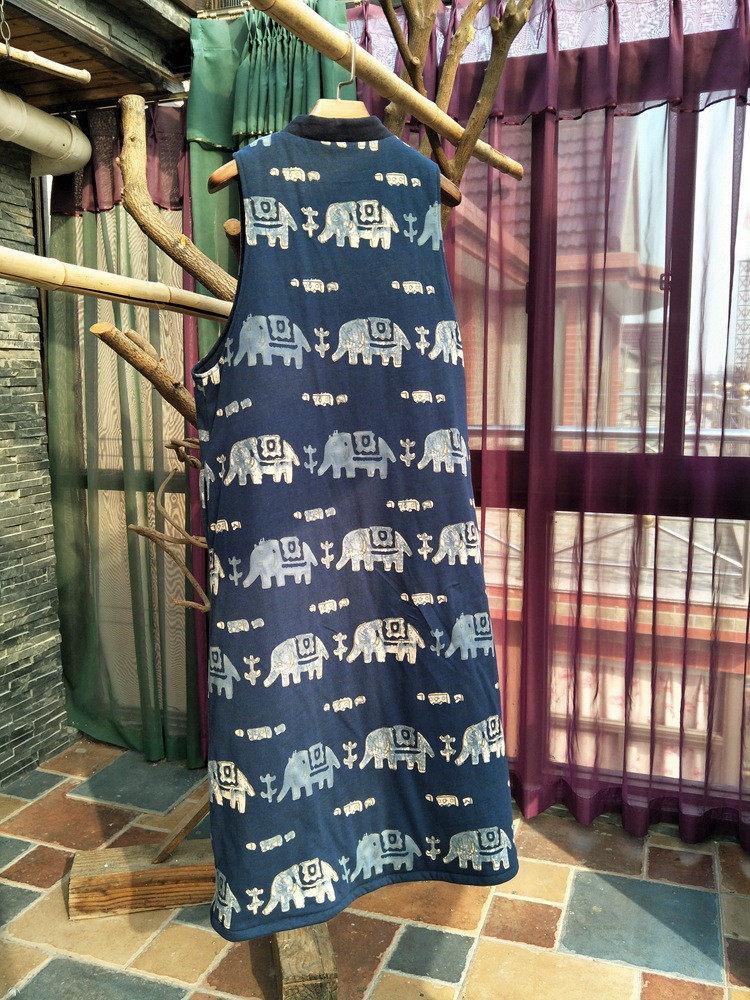 Buddha Trends One Size / Blue Chinese Elephant Long Sleeveless Vest
