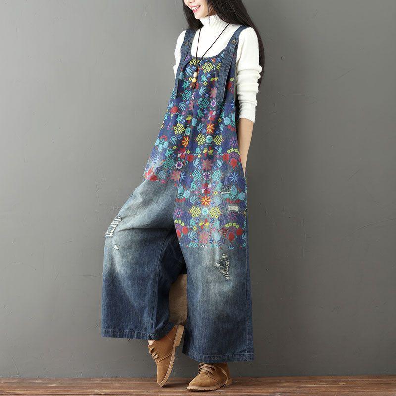 Buddha Trends One Size / Blue Floral Vintage 90s Overall