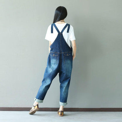 Buddha Trends One Size / Blue Ripped Baggy Denim Overall