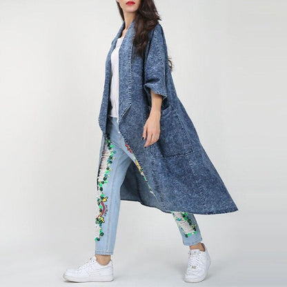 Buddha Trends One Size / Μπλε λεπτό στρώμα τζιν παλτό