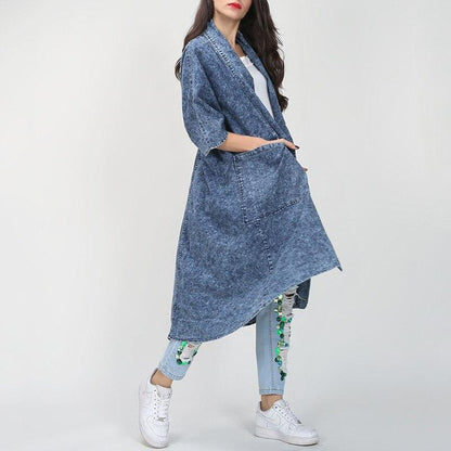 Buddha Trends One Size / Blå tunna lager denim trenchcoat