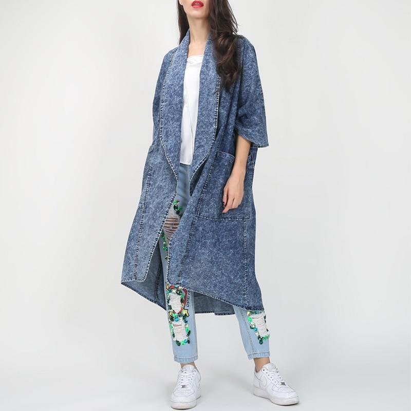 Buddha Trends One Size / Blå tunna lager denim trenchcoat