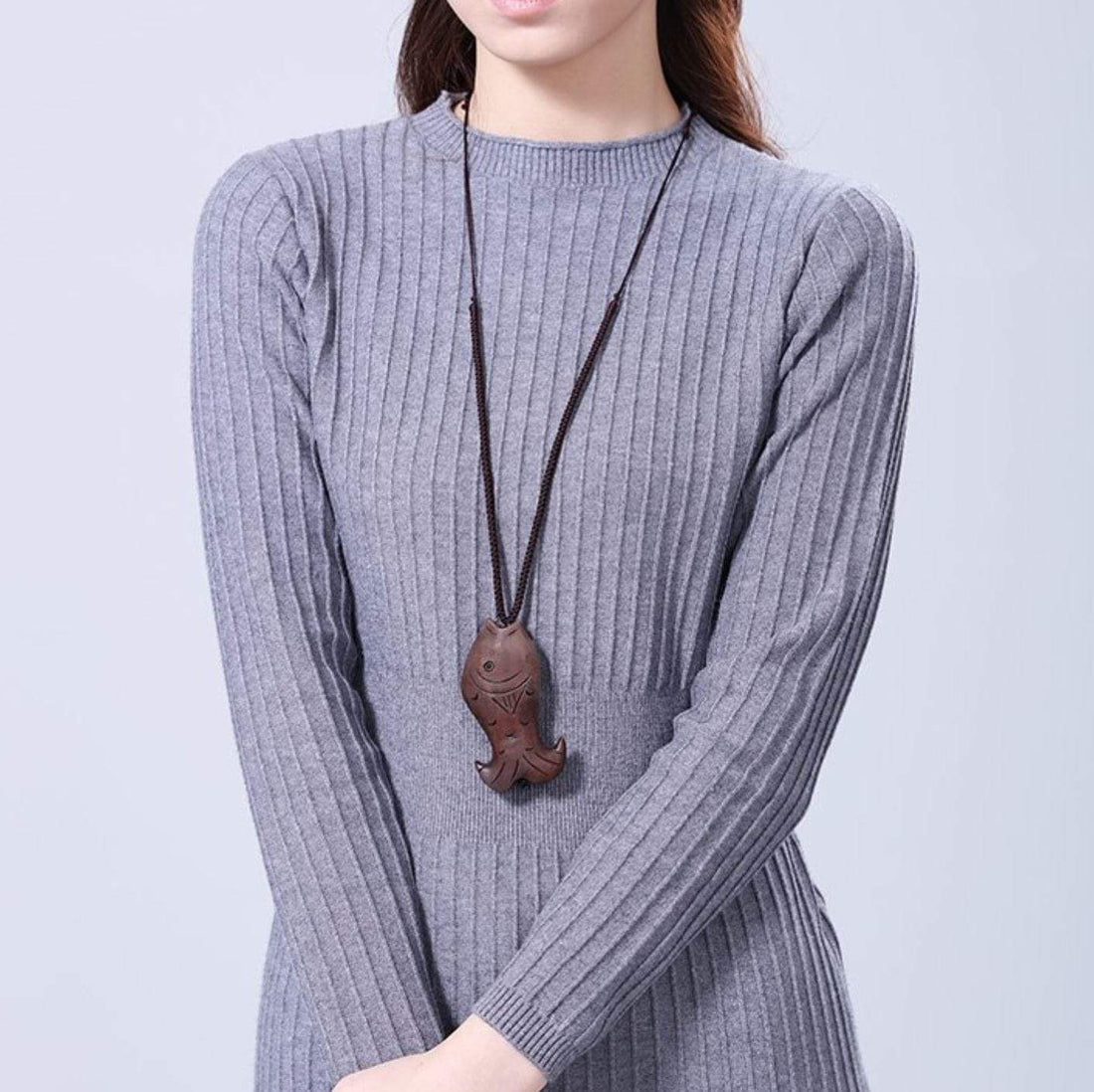 Buddha Trends One Size / Brown handgefertigte Fischholz Anhänger Halskette