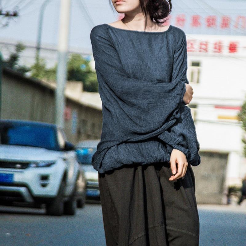 Buddha Trends Un tamaño / Camisa de algodón extragrande con mangas farol azul oscuro | Loto