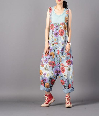Buddha Trends One Size Free People Floral Denim Overall