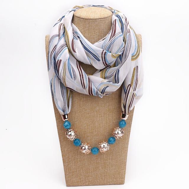Buddha Trends One size / Multicolor Abstract Leaves Chiffon Beaded Scarf Necklace