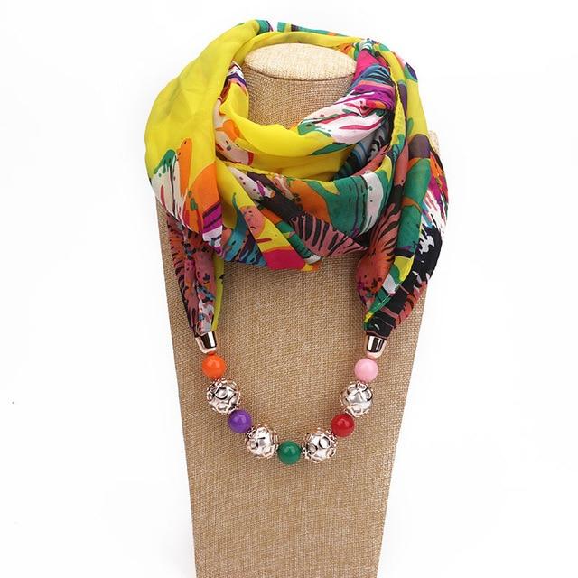Buddha Trends One Size / Multicolor Afrikana Chiffon Beaded Scarf Necklace