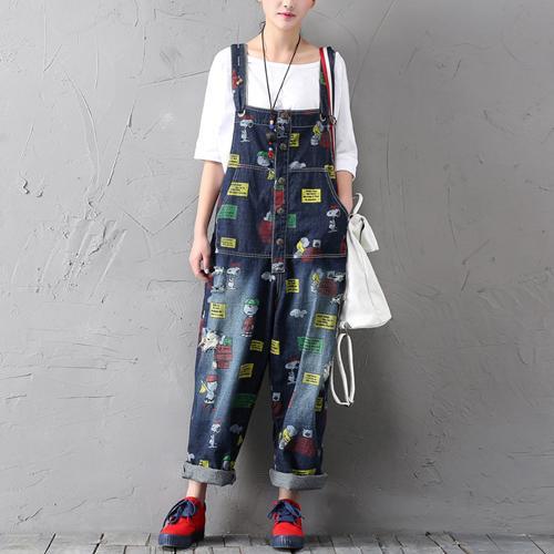 Buddha Trends One Size / Multicolor Charlie Brown and Snoopy 90's Denim Overalls