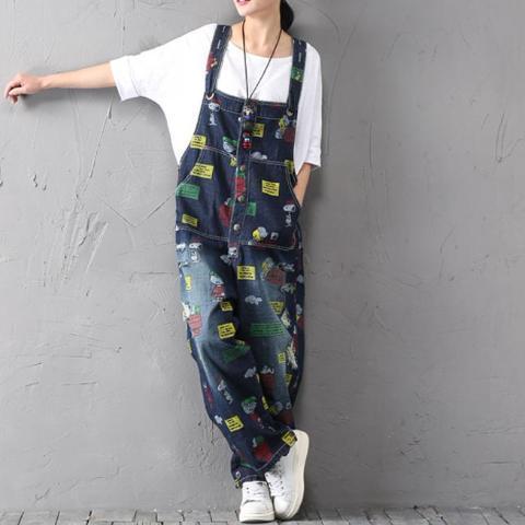 Buddha Trends One Size / Multicolor Charlie Brown and Snoopy 90's Denim Overalls