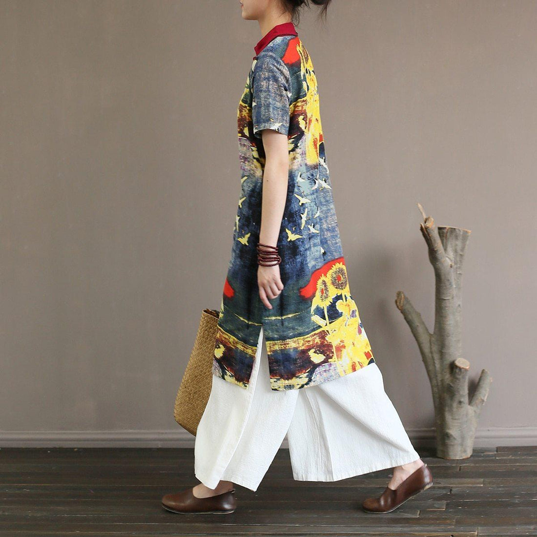 Buddha Trends One Size / Mehrfarbiges, farbenfrohes Tunika-Oberteil im chinesischen Stil