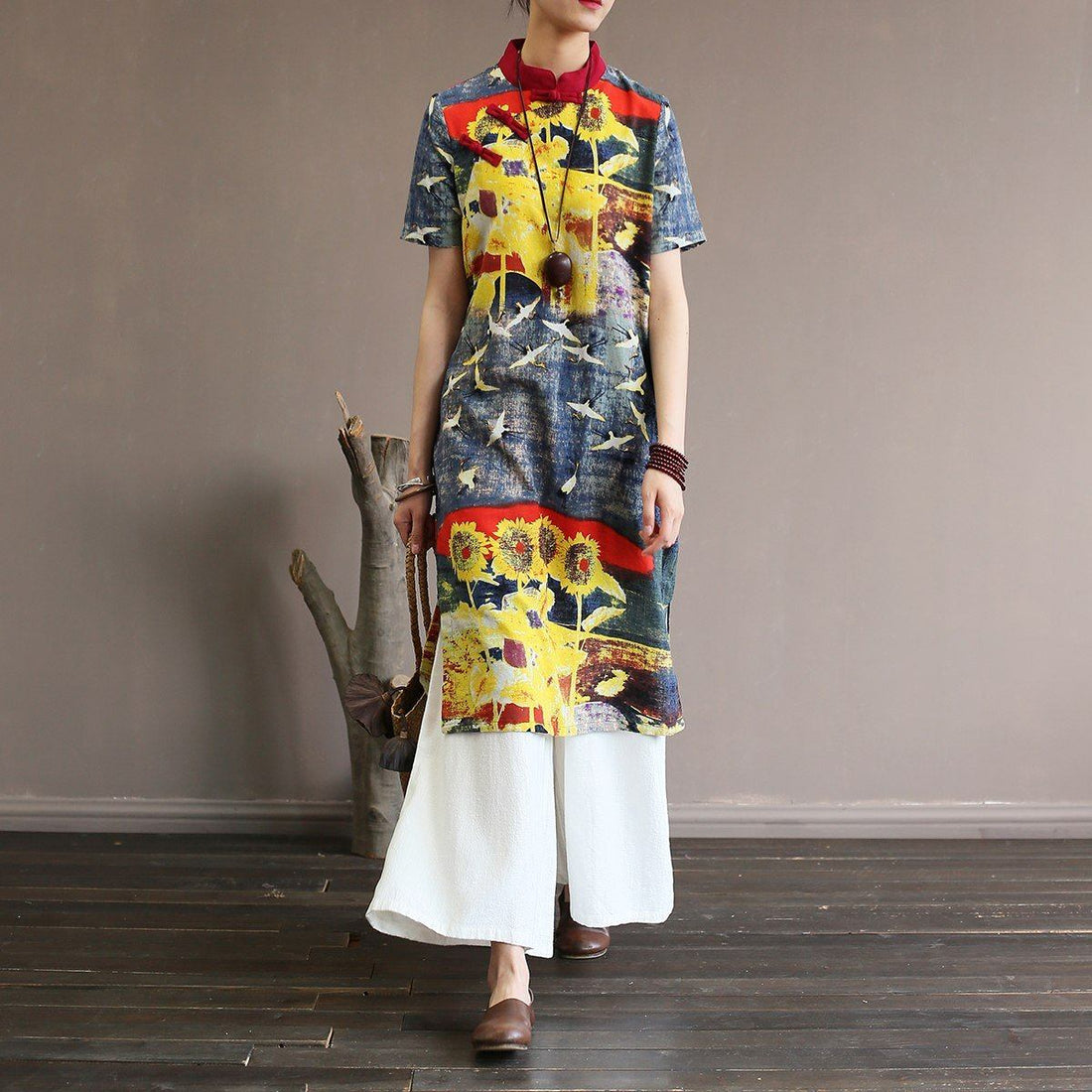 Buddha Trends Een grootte / Veelkleurige kleurvolle Chinese styl Tuniek Top