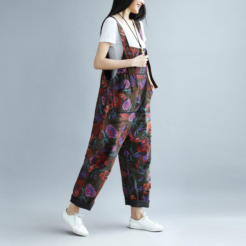 Свободный джинсовый комбинезон одного размера с разноцветным цветочным принтом Buddha Trends