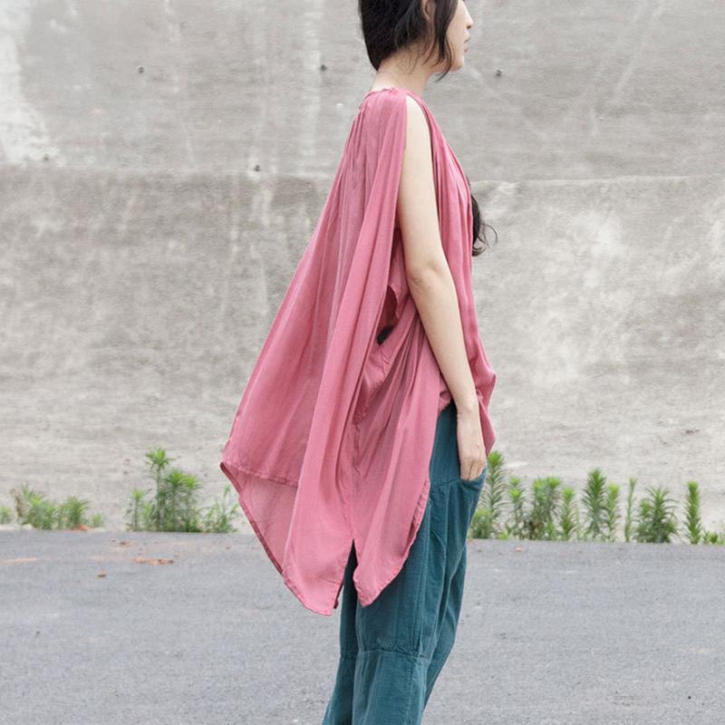 Buddha Trends One Size / Pink Asymmetrical Sleeveless Pink Tank Top | Lotus