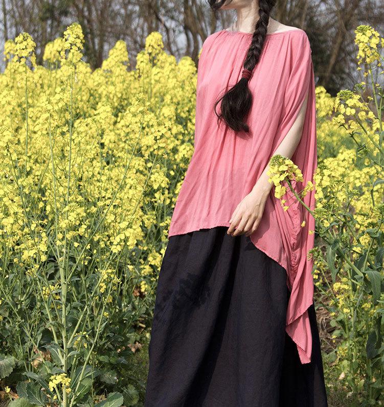 Buddha Trends One Size / Pink Asymmetrical Sleeveless Pink Tank Top | Lotus