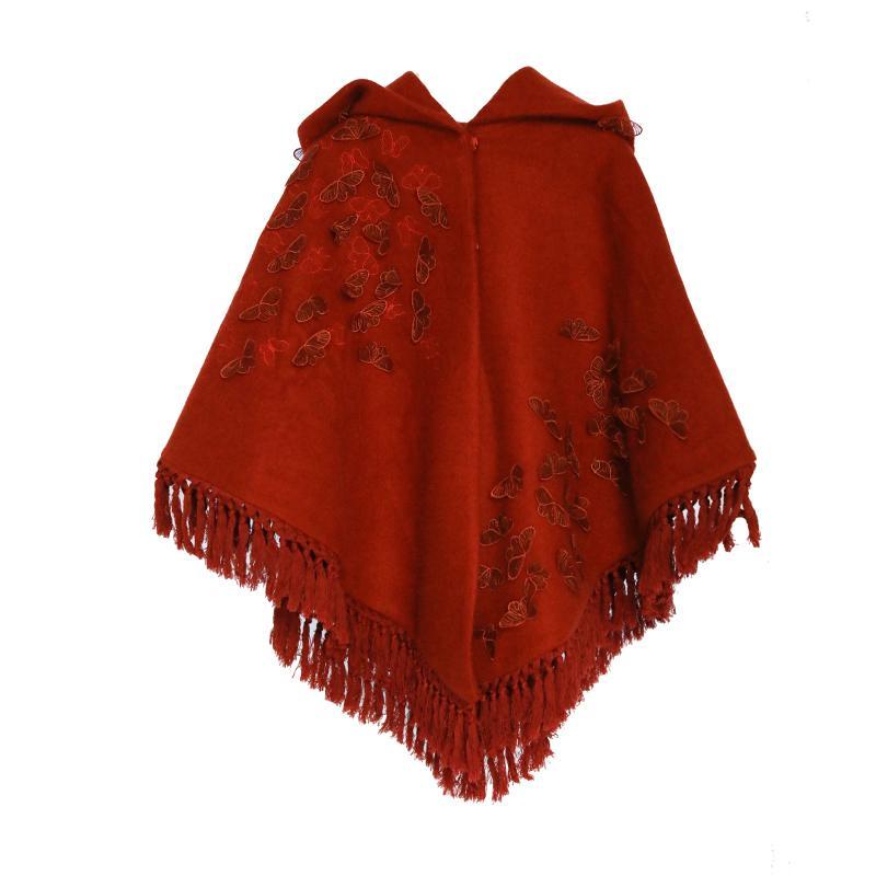 Belle Red Rose Embroidered Hooded Cape | Mandala