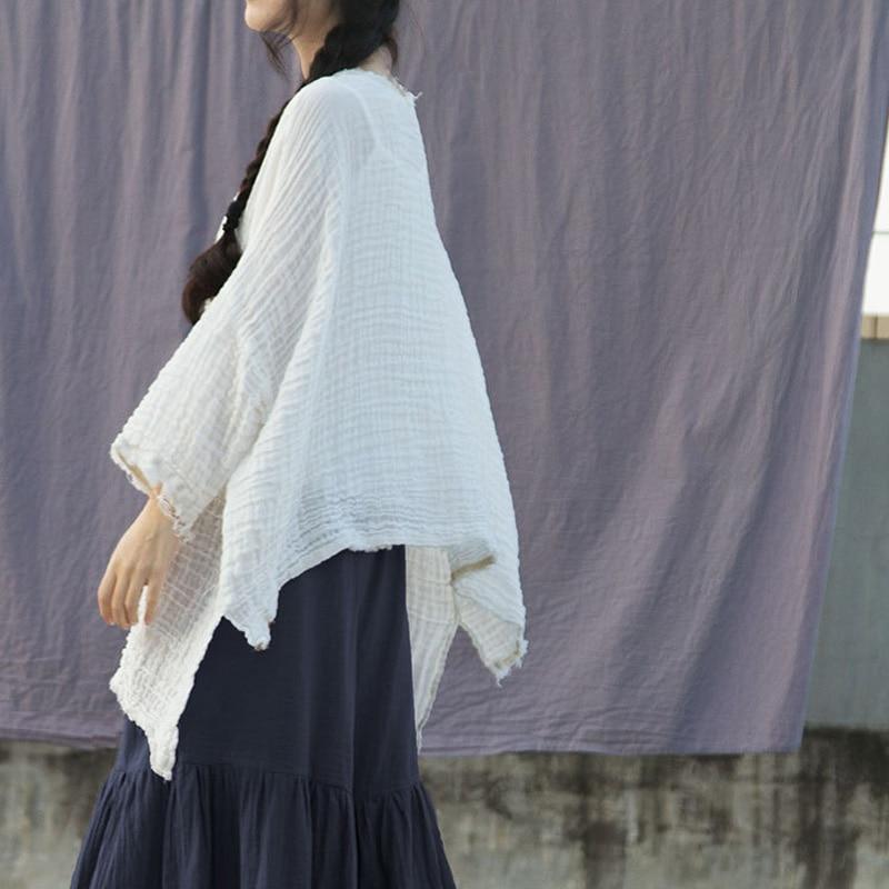 Buddha Trends One Size / White Irregular Batwing Sleeve Fold Algodão T-Shirt | Lótus