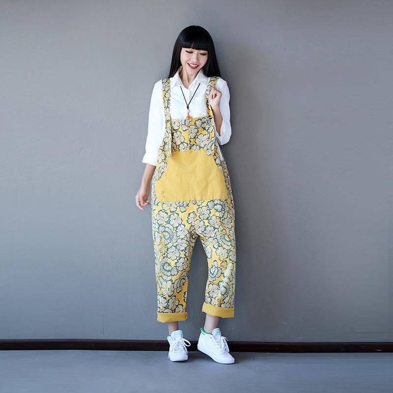 Buddha Trends One Size / Yellow Yellow Floral Overall Jumpsuit