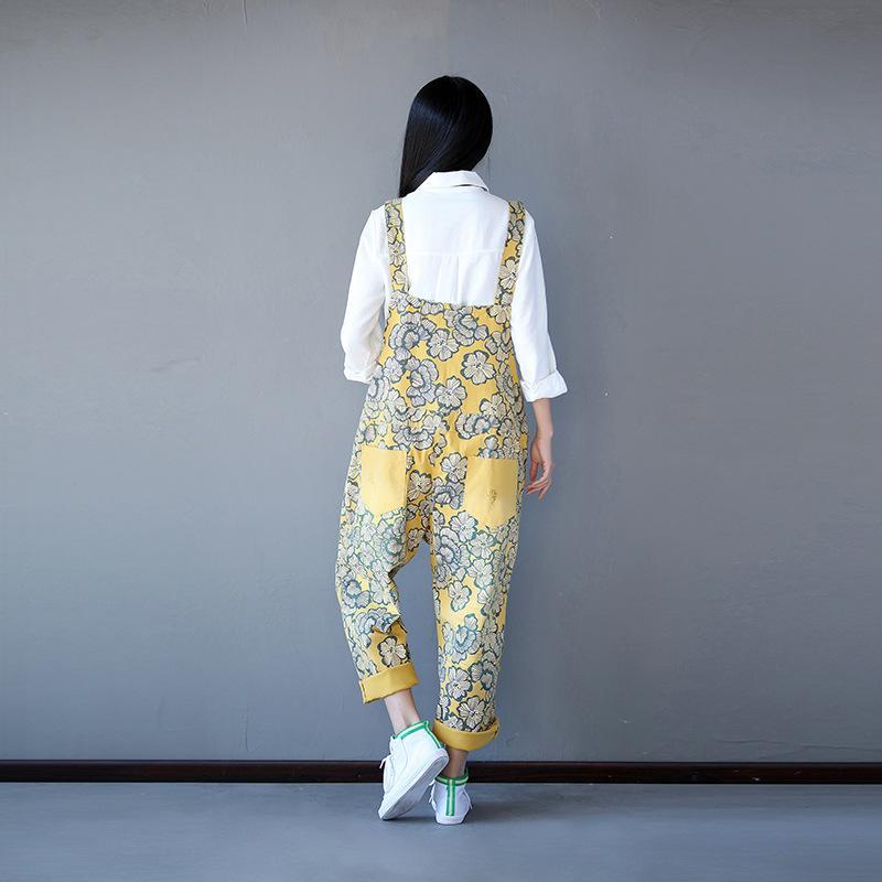Buddha Trends One Size / Yellow Yellow Floral Overall Jumpsuit