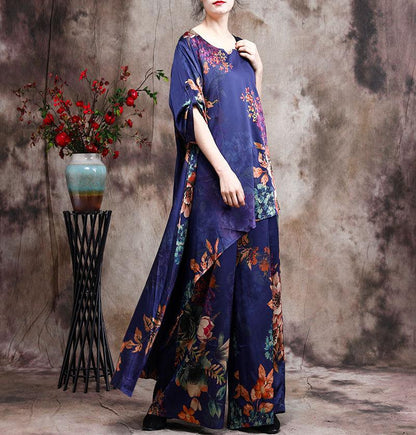 Buddha Trends OOTD 2 Piece Set - Floral Oversized Tunic with Palazzo Pants
