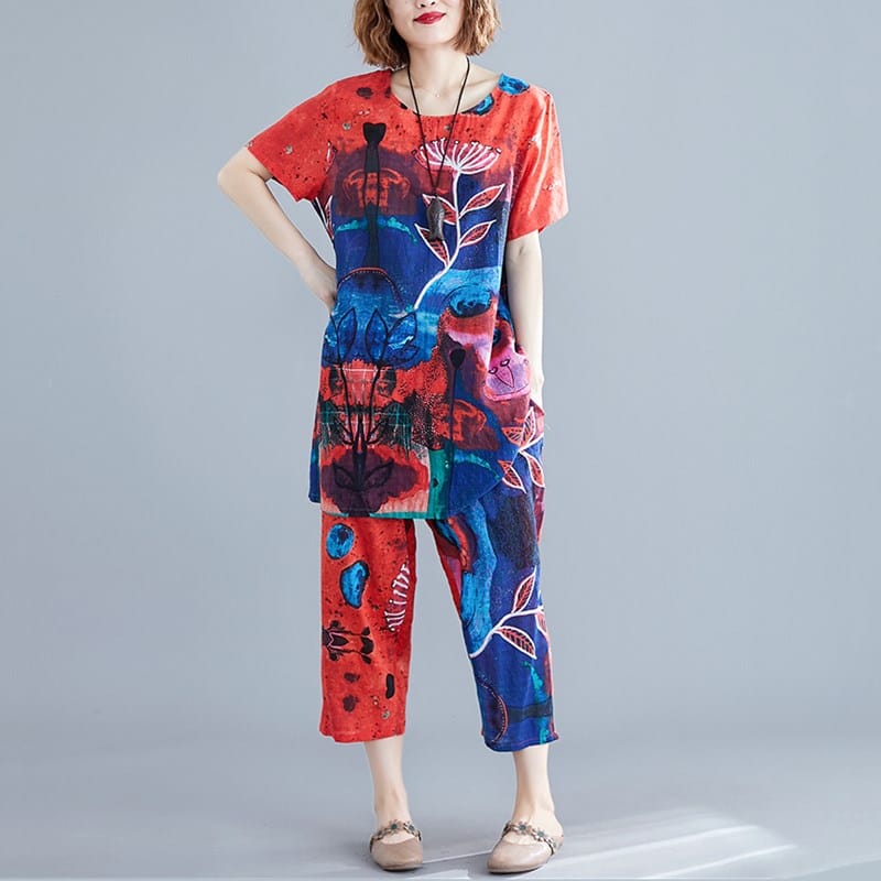 مجموعات أزياء اتجاهات بوذا تتماشى مع مجموعة بلوزات + بنطلون من قطعتين من Flow Floral | OOTD
