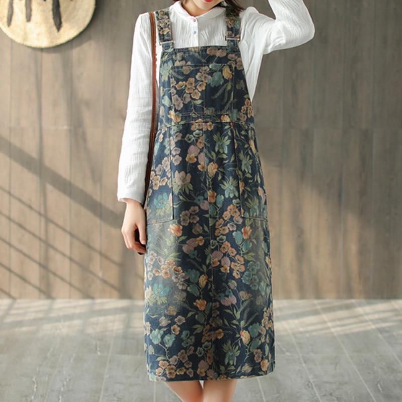 Buddha Trends Overall Kleid Artsy Floral Denim Overall Kleid