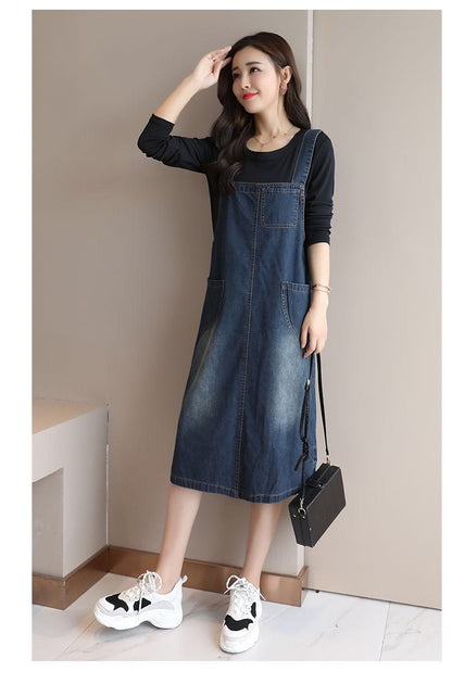 Buddha Trends overall dress Back At It Denim Overall Dress