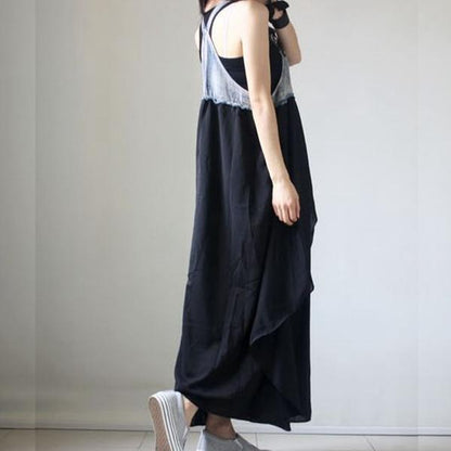 Buddha Trends overall dress Black &amp; Blue Long Denim Overall Dress