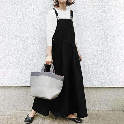 Budda Trends sukienka ogrodniczka Czarna / M Passion Square Collar Maxi sukienka ogrodniczka