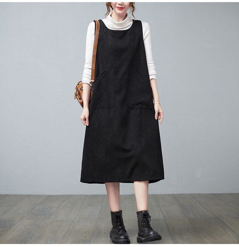 Buddha Trends overall dress Black / M Retro Corduroy Overall Dress