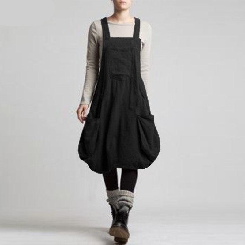 Budda Trends sukienka ogrodniczka Czarna / S Plus rozmiar Vintage Czarna sukienka ogrodniczka
