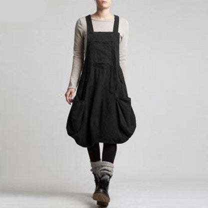 Buddha Trends overall jurk Zwart / S Plus maat Vintage zwarte overall jurk