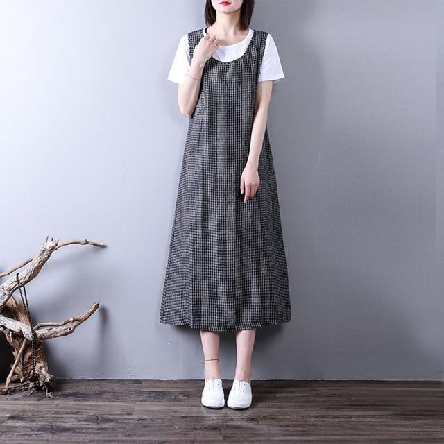 Buddha Trends overall dress Black / XL Plus Size Plaid Overall Dress