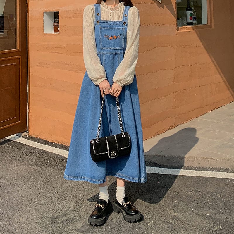 Blue Denim Midi Overall Dress – Buddhatrends